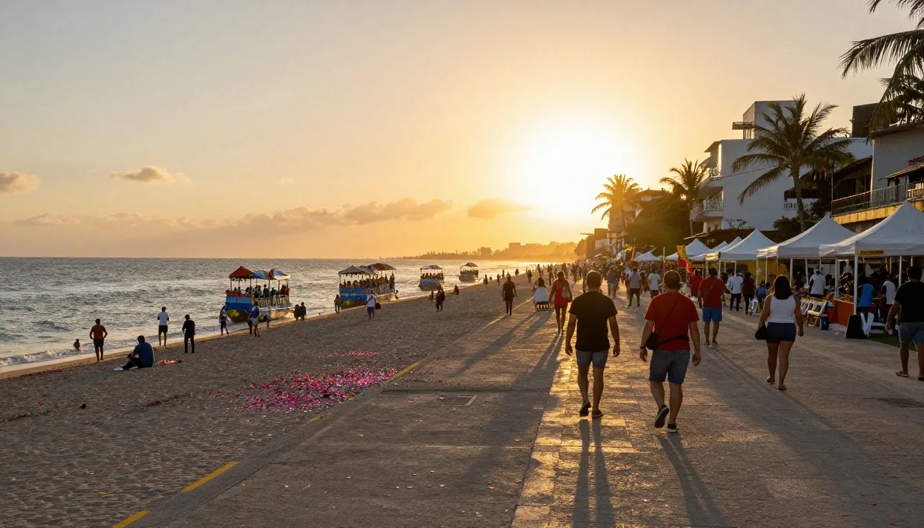 Desfile de carnaval al atardecer en el malecón