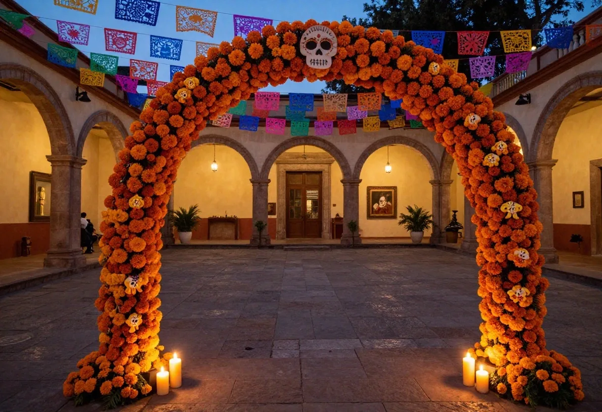 Ofrenda temprana con cempasúchil en patio