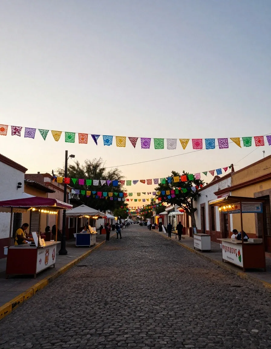 Escenario nocturno con público y luz cálida en festival