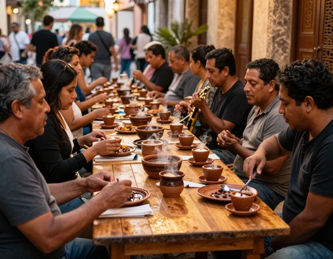 Feria gastronómica y banda en el centro de Oaxaca