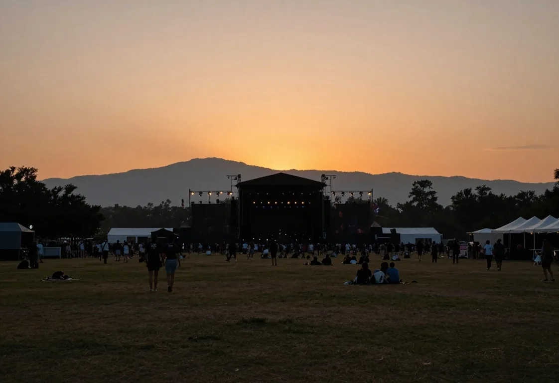 Festival de música en parque de Monterrey al atardecer