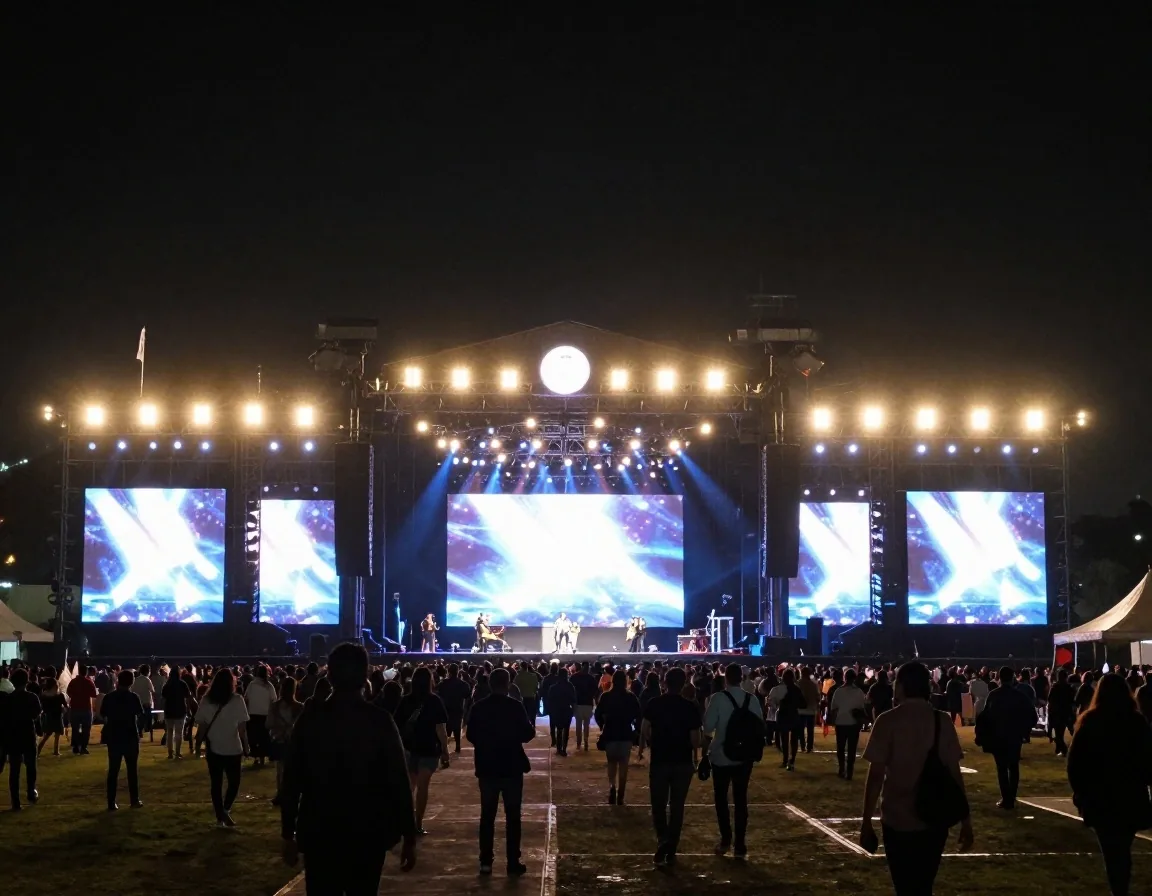 Escenario principal y escenario secundario de Flow Fest de noche