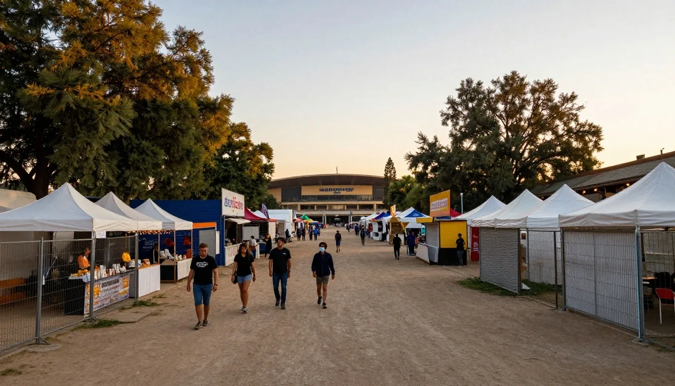 Vista del Autódromo Hermanos Rodríguez durante un festival con escenarios y zonas de comida