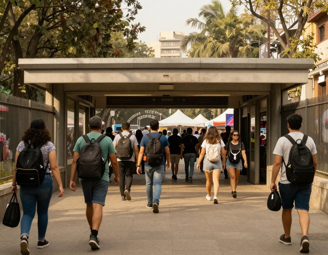 Acceso al Metro cerca de Ciudad Deportiva en día de festival