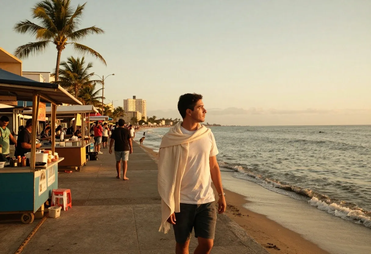 Puestos de antojitos en carnaval al atardecer